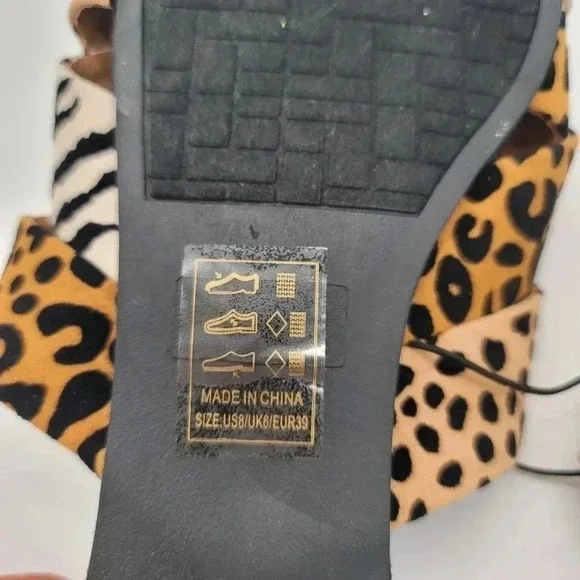 New Qupid Ladies Animal Print Leopard Sandals Slide On Sz 8 Shoes Brown Black - Picture 7 of 9